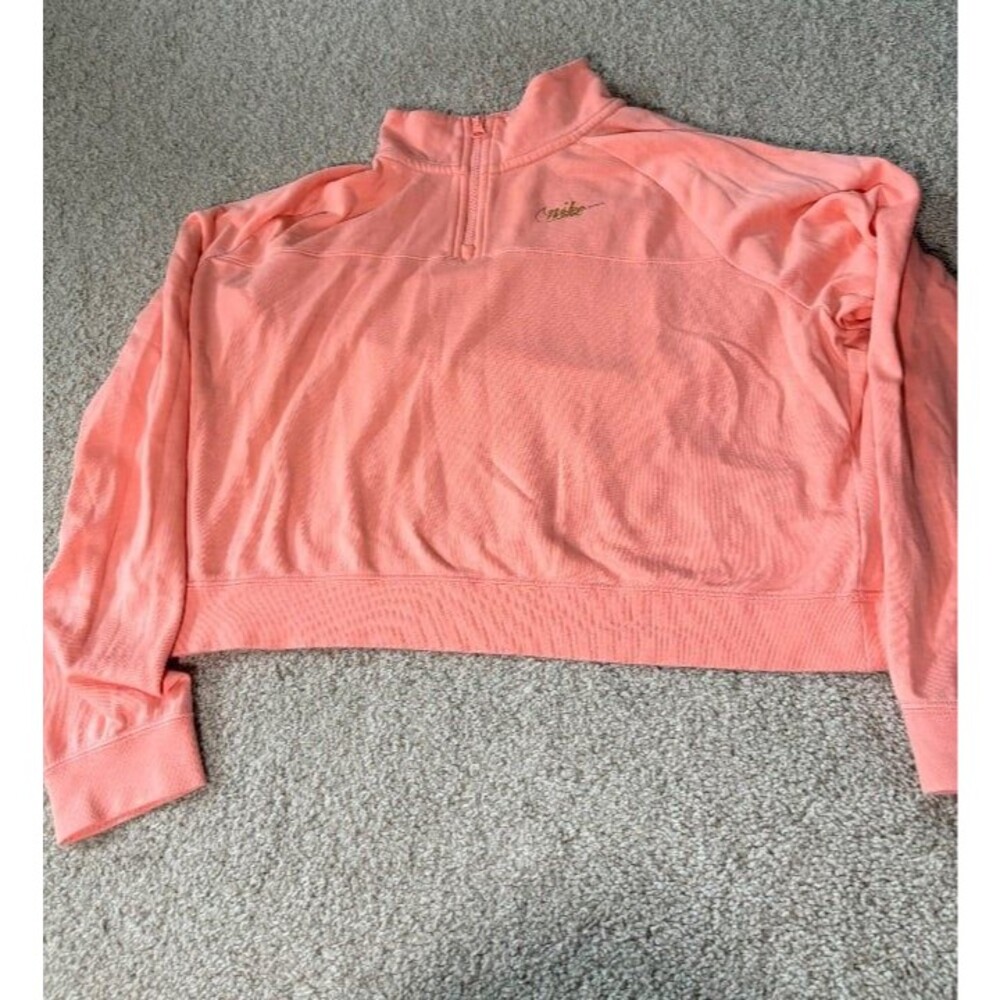 Nike Quarter Zip Fleece Hoodie Womens Coral Gold Glitter Swoosh